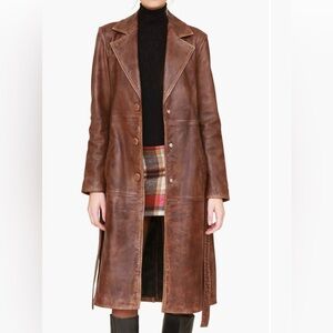 Avec Les Filles Brown Trench Coat High-Quality Leather Buttery Soft